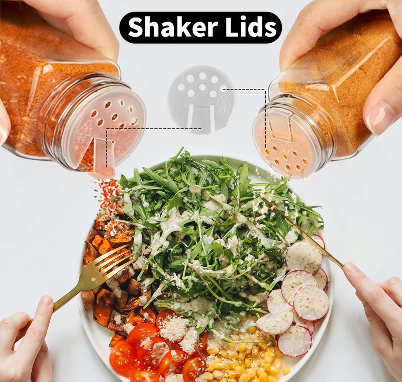 GPOVVIMX 24 Pcs Glass Spice Jars with 408 Labels, 4oz Empty Seasoning Bottles Square Containers with Black Metal Caps - Shaker Lids, Funnel, Brush and Marker Included