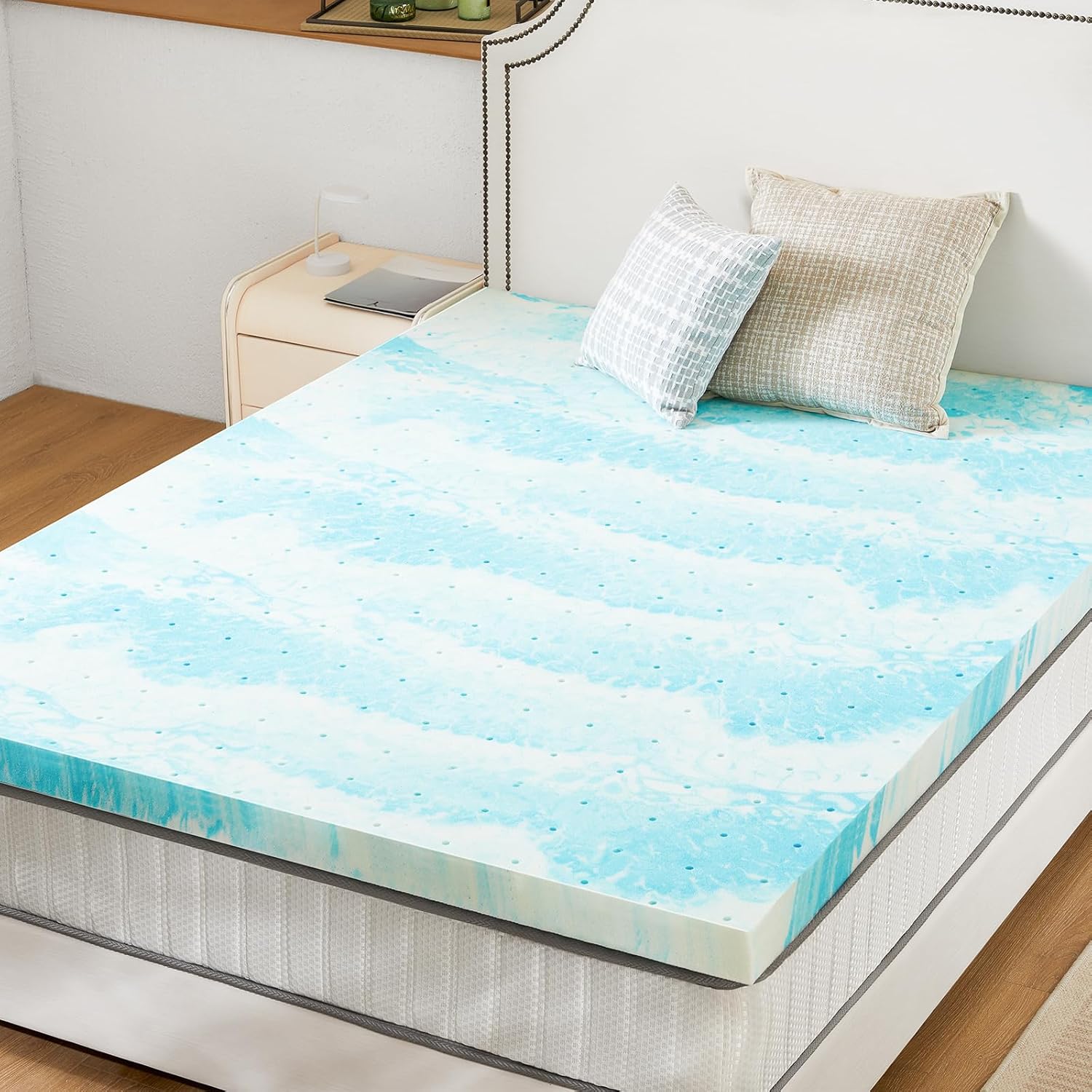 Sweetcrispy Memory Foam Mattress Topper - 3 Inch Thick Gel-Infused Cooling Pad for Twin Size Bed | CertiPUR-US Certified, Breathable Blue