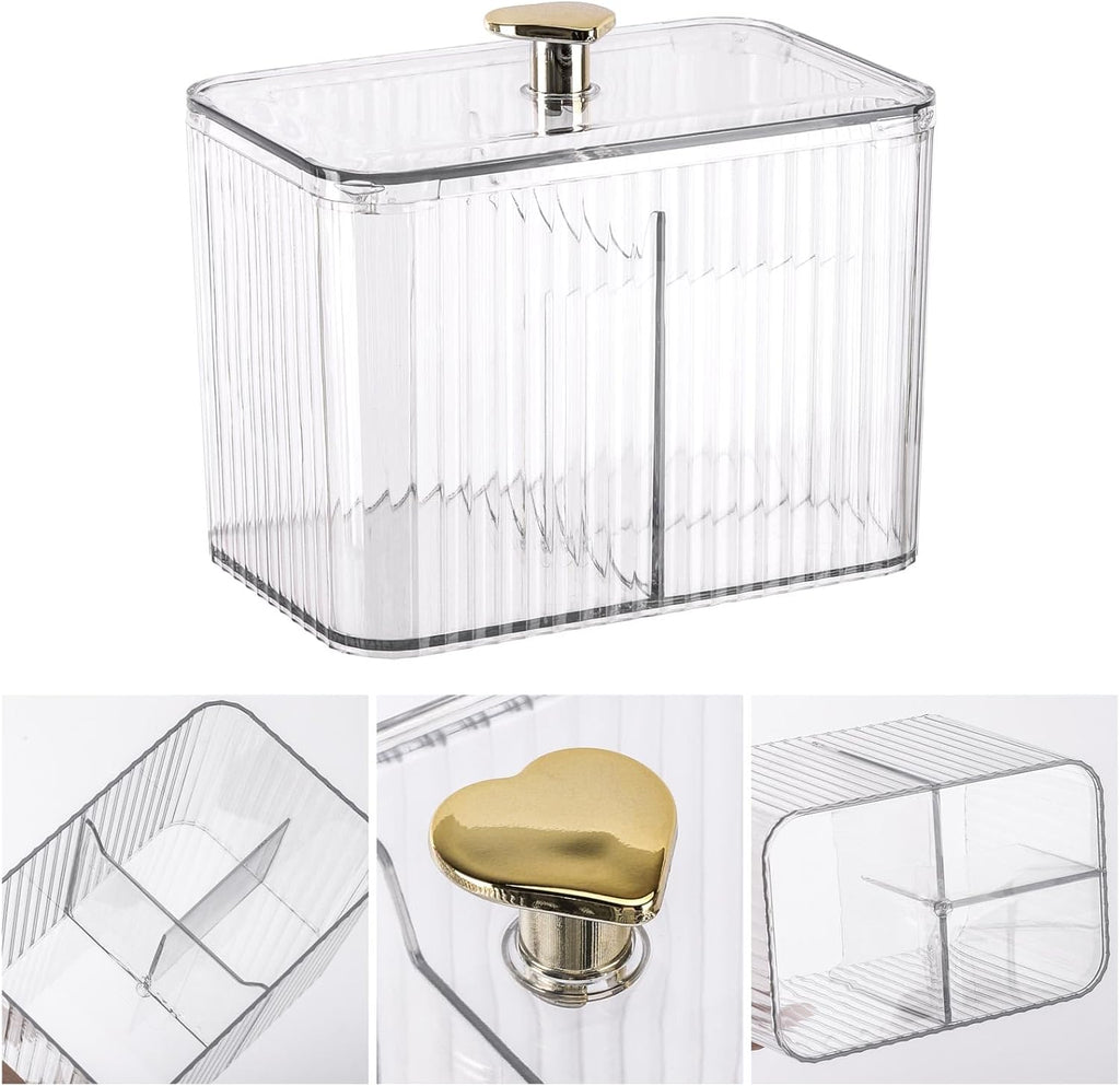 Tbestmax Qtip Holder Dispenser - 3-Section Clear Bathroom Organizer Jar for Cotton Swabs & Pads