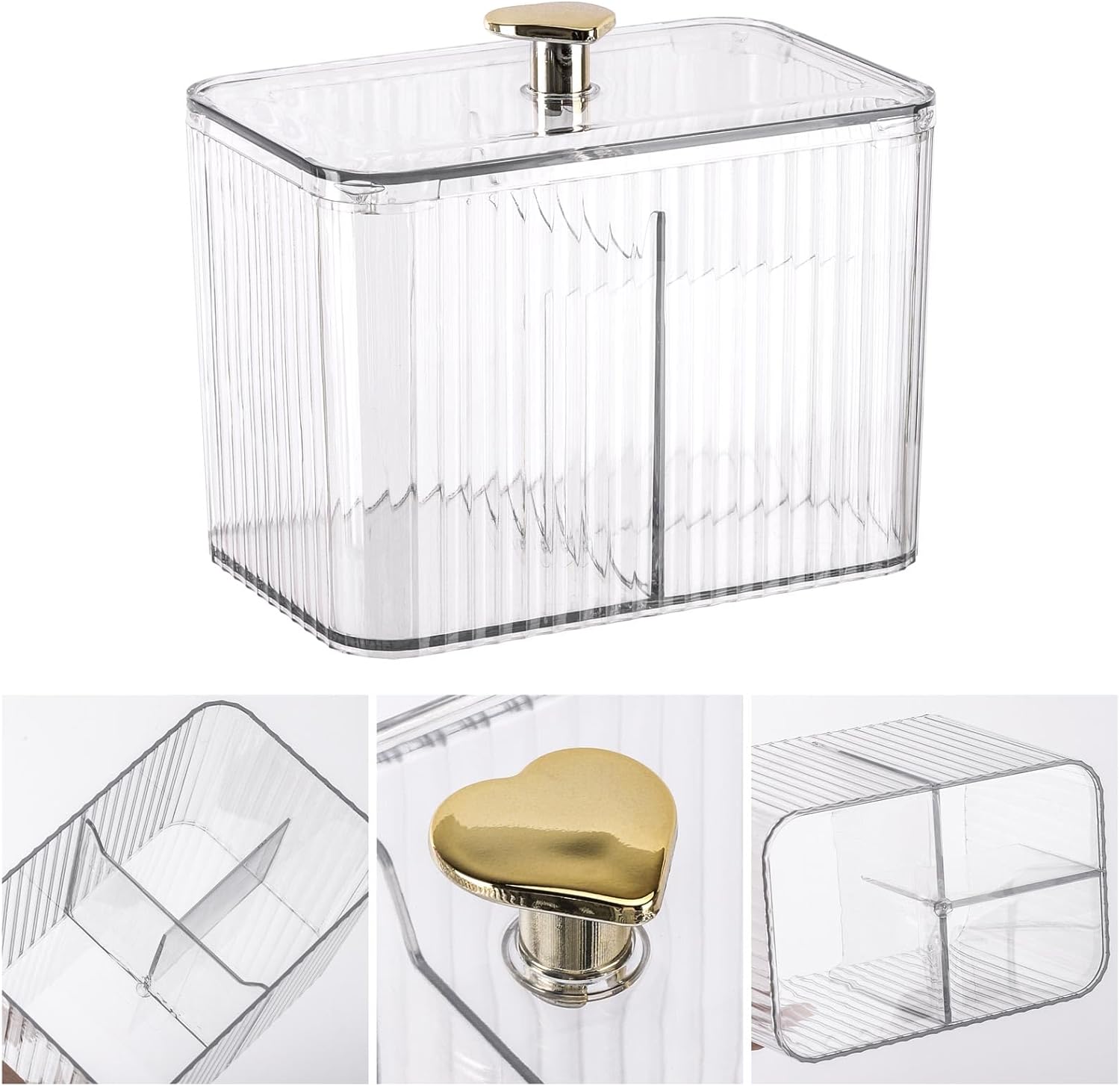 Tbestmax Qtip Holder Dispenser - 3-Section Clear Bathroom Organizer Jar for Cotton Swabs & Pads