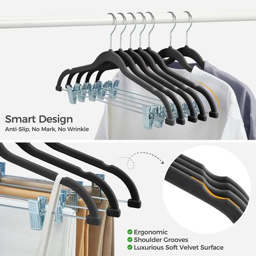 HOUSE DAY Velvet Hangers - Adjustable Clips & 360° Hook | Heavy-Duty Non-Slip Suit Organizer (30 Pack, Black)
