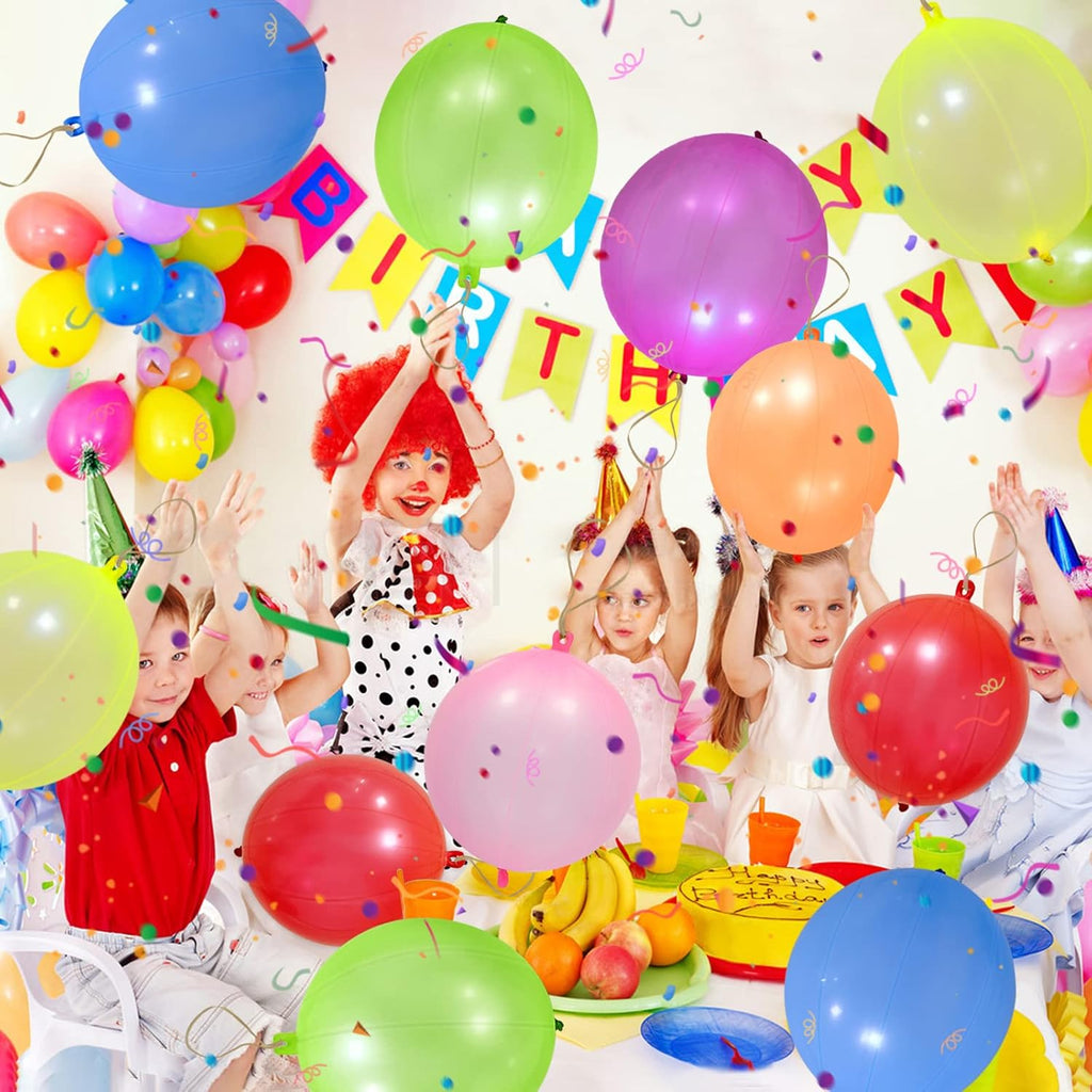 Punch Balloons - 48pcs Neon Bounce Balloons with Rubber Bands | Perfect Party Favors for Kids