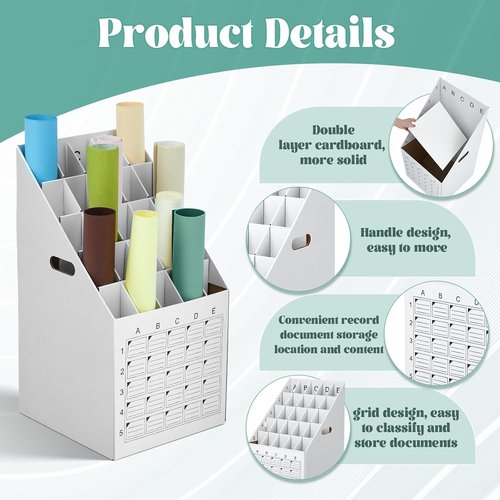 Menkxi Roll File Holder - 25 Slot Vertical Blueprint Storage Organizer | Corrugated Cardboard Design