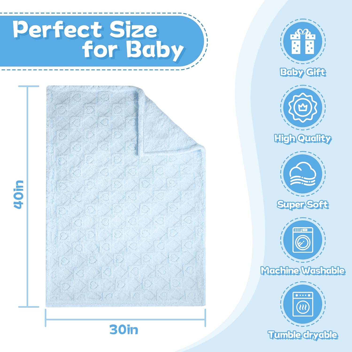 Skiennix Ultra Soft Fleece Baby Blanket - Lightweight Swaddle & Receiving Blanket for Newborns | Heart Checkered 30"x40" Blue