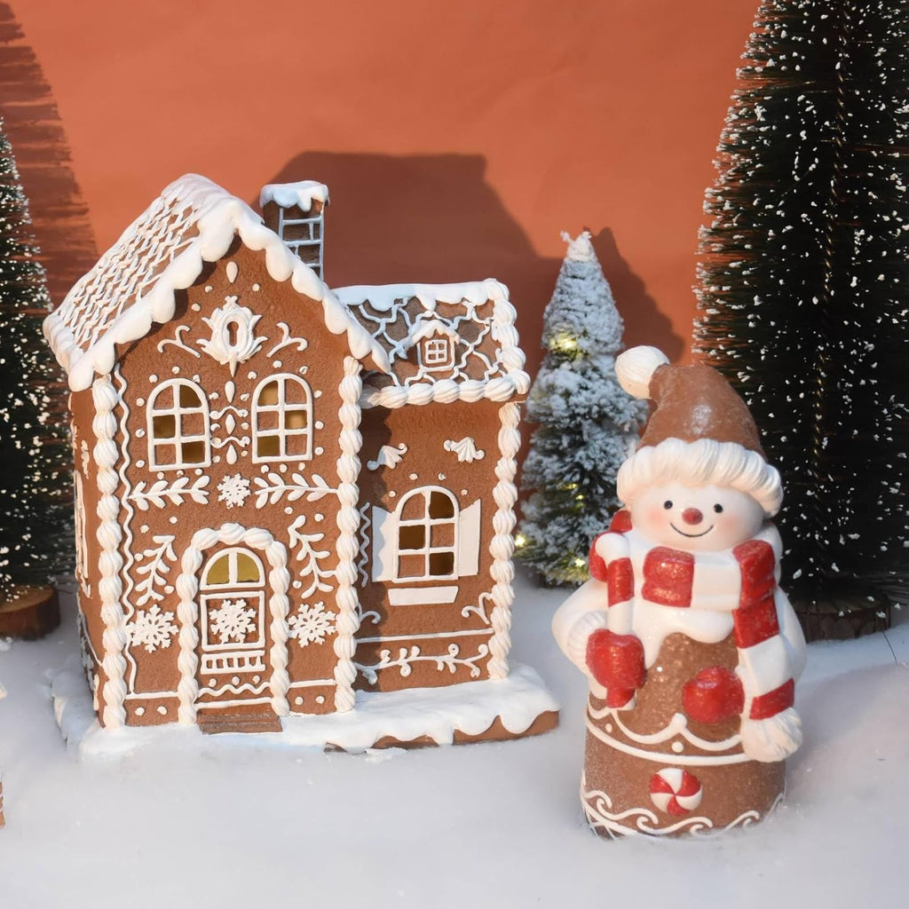 Sheaifun Gingerbread House Decor - LED Christmas Decorations for Indoor Tabletop | 9 x 5 x 10.2 Inch