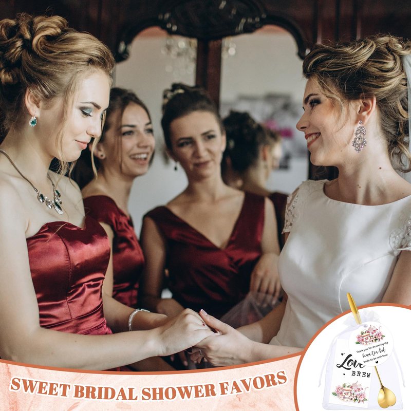 Skybooly 50 Sets Bridal Shower Tea Party Favors for Guests Heart Spoon Kraft Paper Envelopes for Tea with Thank You Cards and Organza Bags Wedding Souvenir Gifts