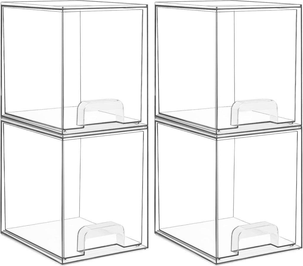 Vtopmart Clear Stackable Storage Drawers - 7.6" Organizers for Skincare & Beauty Supplies | 4 Pack
