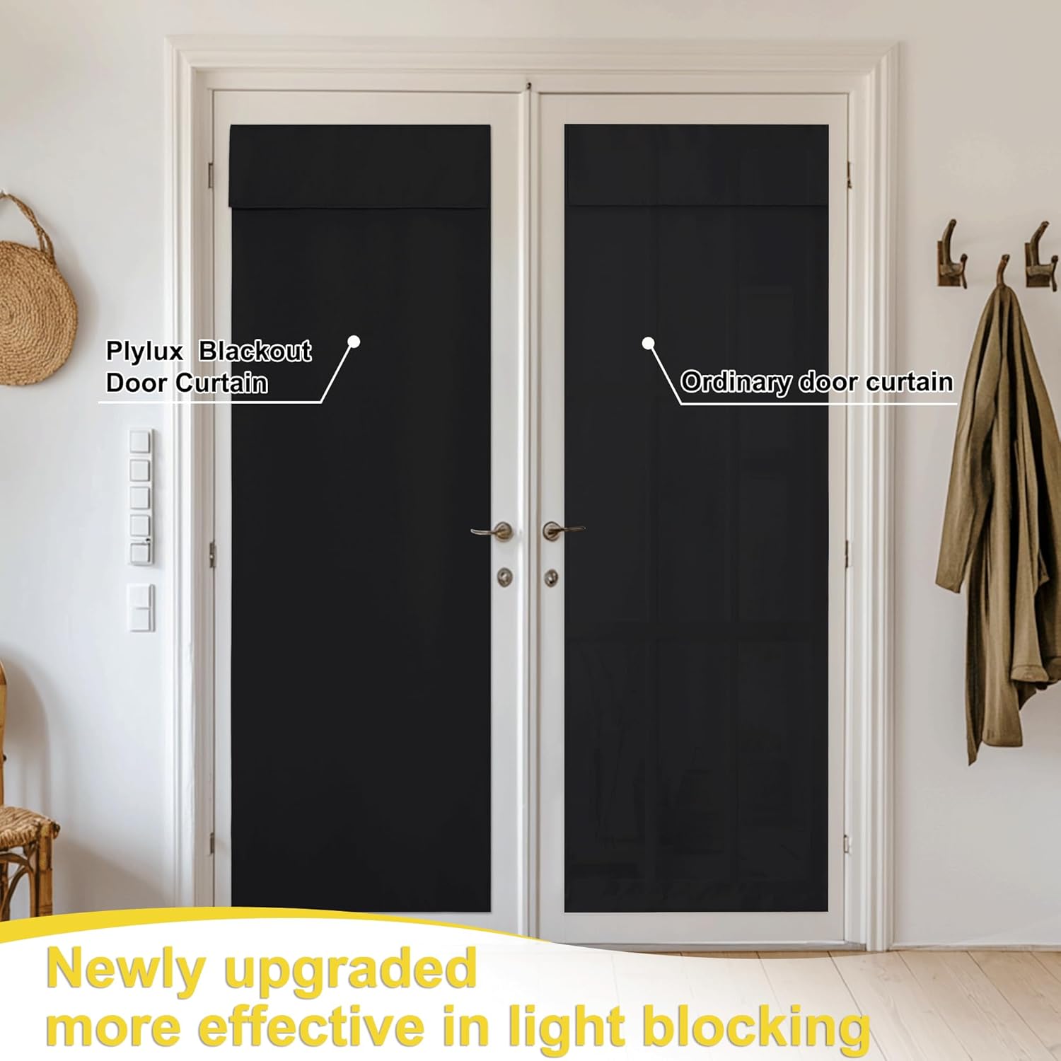 NICETOWN Black French Door Curtains - 100% Blackout Thermal Insulated Window Covering | 26W x 72L Inches