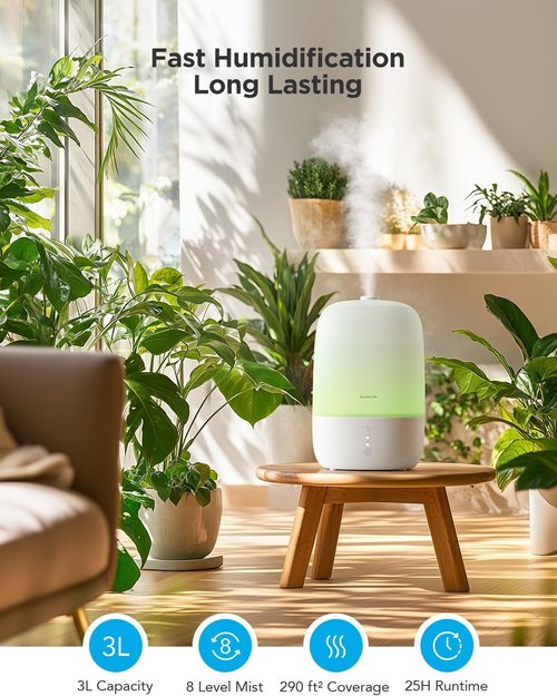 GoveeLife Smart Humidifier - 3L Top Fill Cool Mist with Essential Oil Diffuser & WiFi Control | Ideal for Home, Baby & Plants