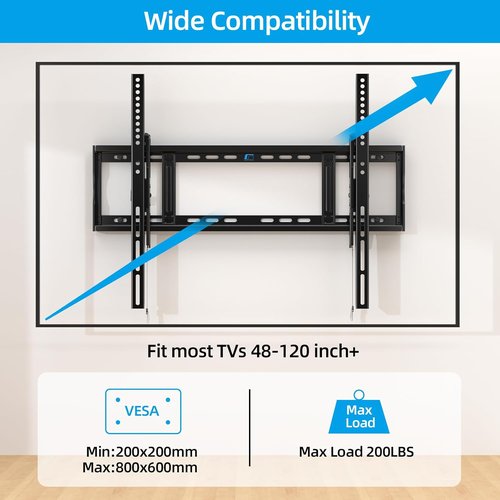 HOME VISION Heavy Duty Tilt TV Wall Mount Bracket - Fits 48-120 Inch Flat/Curved TVs, 200Lbs Capacity | Max VESA 800x600mm