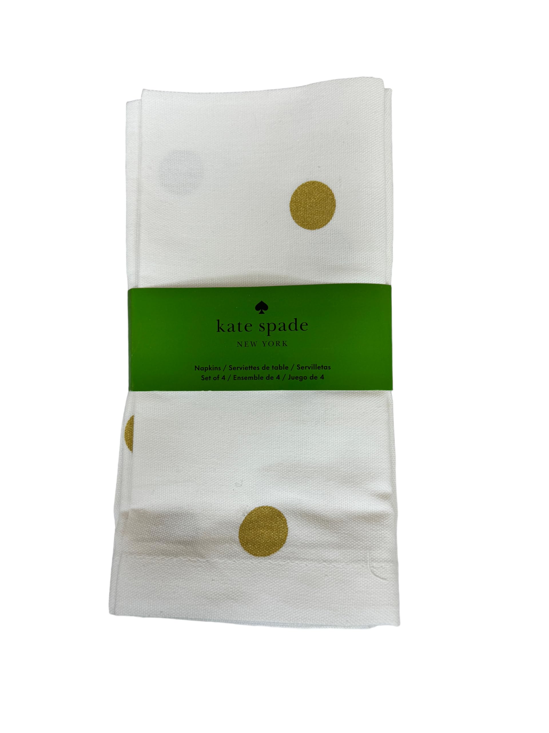 KATE SPADE NEW YORK Cloth Napkins 4-Pack Set, 100% Cotton Machine Washable 20"x20" (Large Gold Polka Dots)