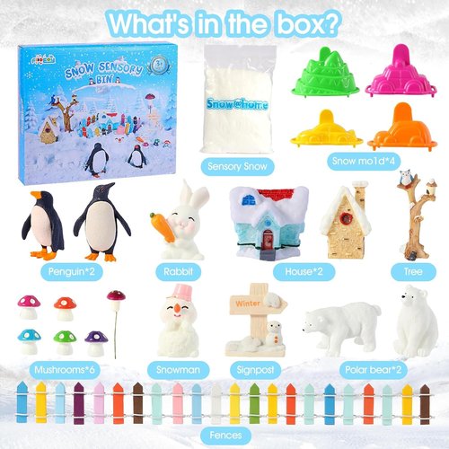 FIIOEOY Snow Sensory Bin - Arctic Animal Figures & Play Sand Art Kit for Kids Ages 3-8