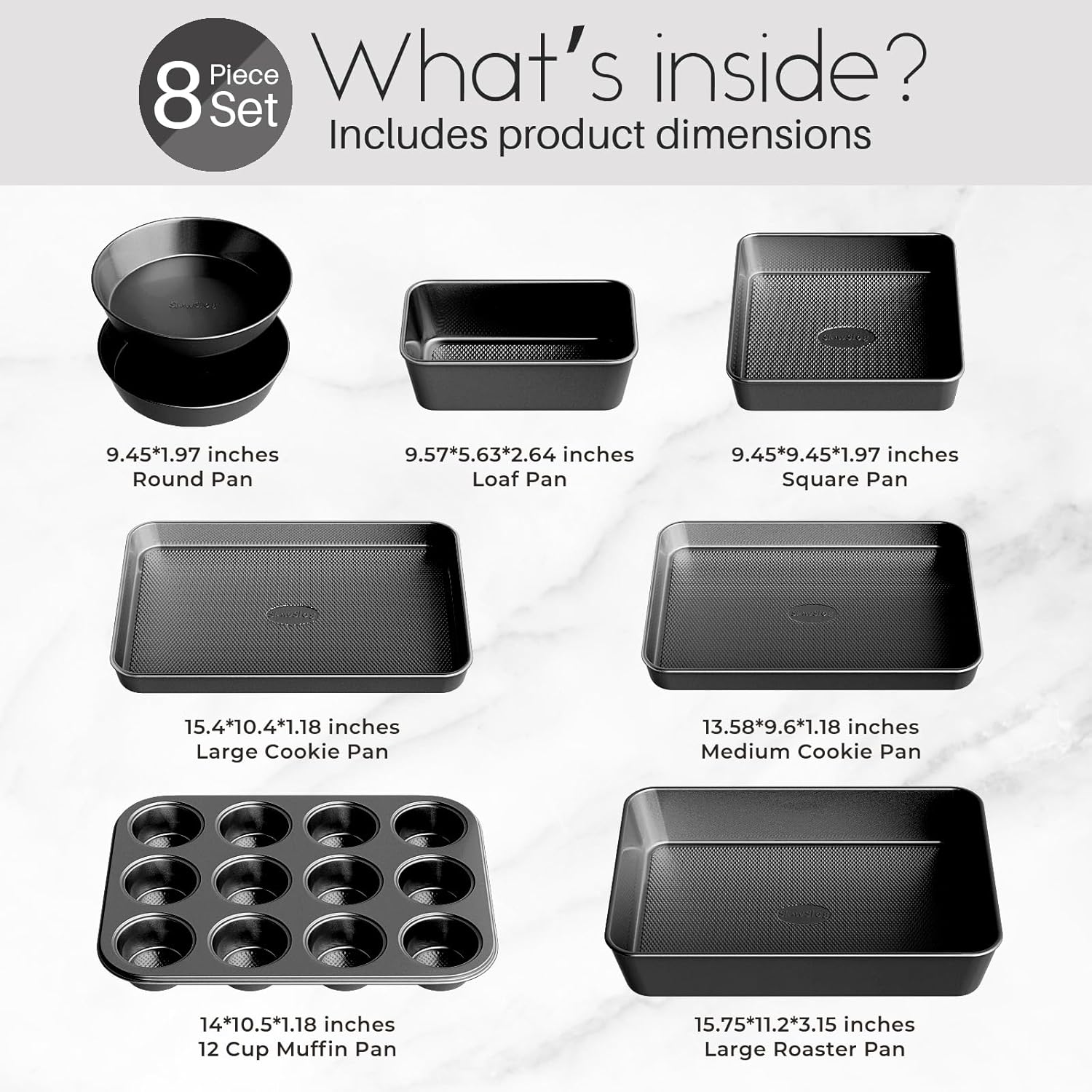 Skiennix Nonstick Baking Pans Set - 8-Piece Stackable Bakeware Set | Non-Toxic Oven Pans in Black
