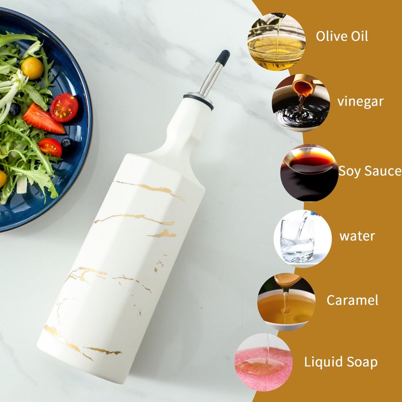 Howise Ceramic Olive Oil Dispenser Bottle, White Oil Dispenser Bottle for Kitchen, Large Capacity 26oz Oil and Vinegar Bottles Dispenser