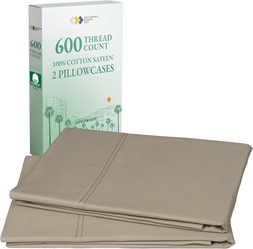 California Design Den Luxuriously Soft 600 Thread Count Cotton Pillow Cases - Set of 2, Queen Size (Taupe)