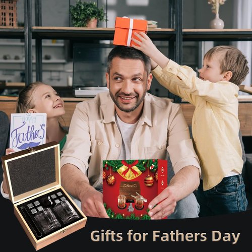 Whiskey Stones Gift Set for Men Dad Father’s Day Whiskey Glasses Set 2 Bourbon Glasses 8 Granite Chilling Rocks with Tongs Perfect for House Warming Anniversary Birthday for Men