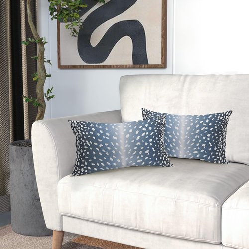 Antelope Lumbar Pillow Covers 12X20 Inch Navy Blue Faux Fawn Deer Animal Print Decorative Pillow Cases Modern Neutral Cotton Linen Throw Pillows Set of 2 Home Decor for Sofa Porch Couch Outdoor