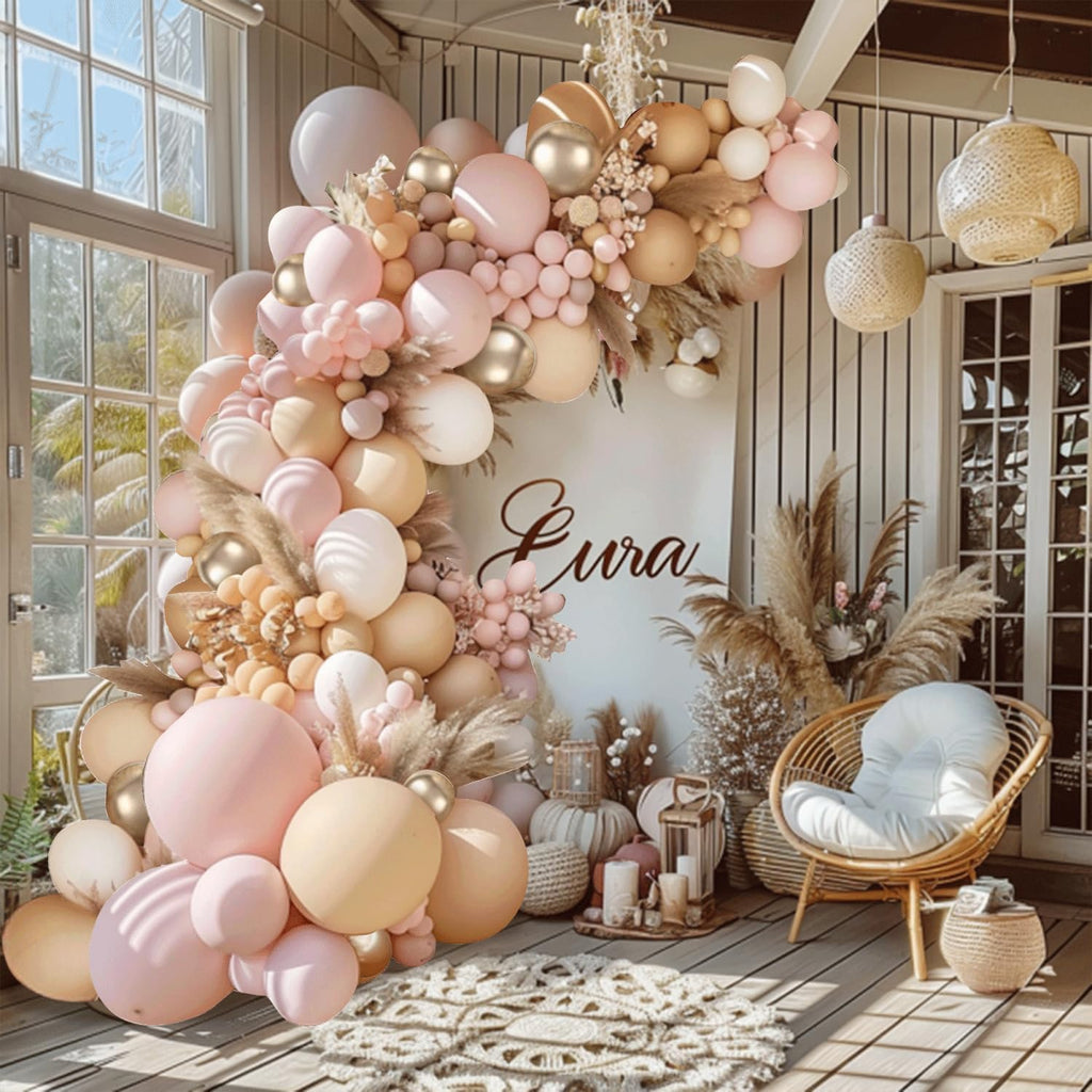 Skiennix Balloon Arch Kit - Dusty Pink & Gold Balloons for Weddings, Engagements & Parties | 10ft Decor