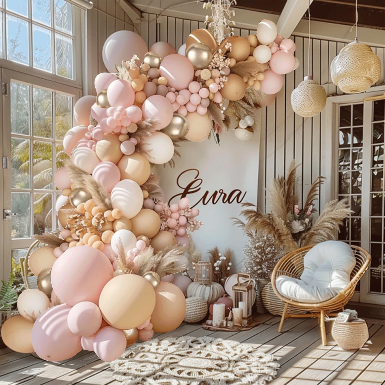 Skiennix Balloon Arch Kit - Dusty Pink & Gold Balloons for Weddings, Engagements & Parties | 10ft Decor