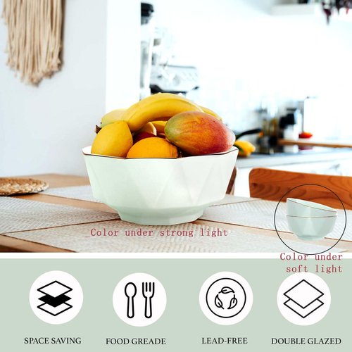 Wpslnwo Large Serving Bowls Set, 8inch 60oz Ceramic Salad & Soup Bowls, Pho Bowls, Cream Green Diamond Set of 2, Microwave & Dishwasher Safe, Easy Clean
