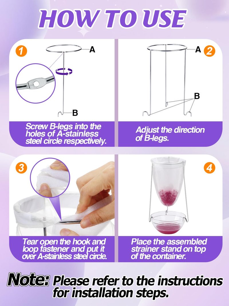 Stable Jelly Strainer Stand with 3 Strainer Bags - Reusable Mesh Filter Bags & Stainless Steel Sieve Stand Kit for Straining Nut Milk Cheese Juice Greek Yogurt, 1 Set