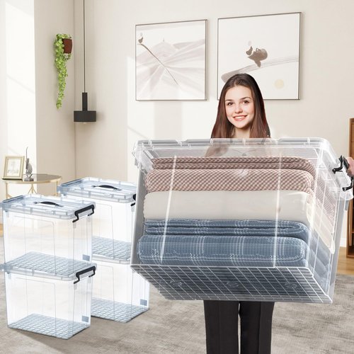 Heavy-Duty Clear Storage Bins by 90 Quart | 4-Pack Premium Organizing Containers with Lids - BPA-Free, Stackable Design