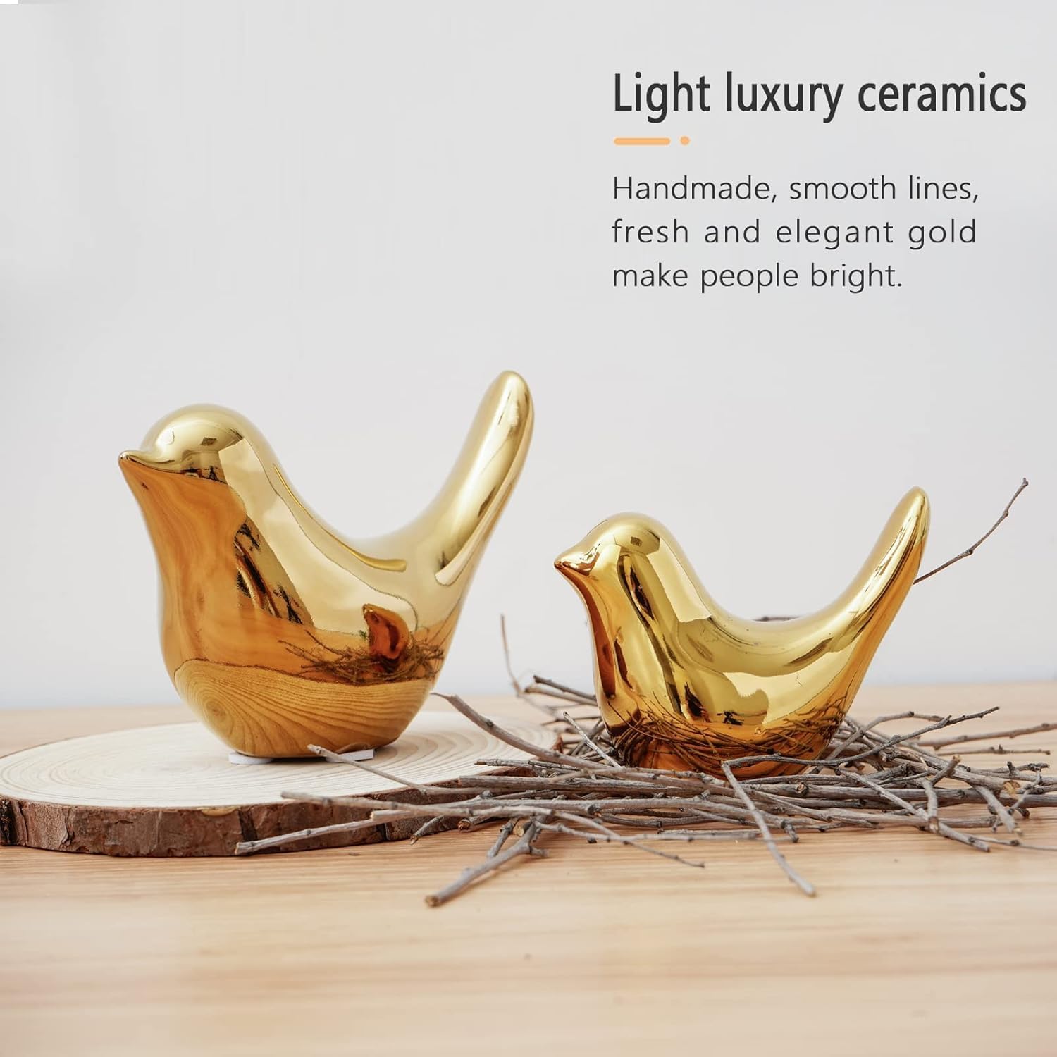Regine Switzerland Big Size Gold Bird Statue - Modern Home Decor Figurine for Living Room & Office