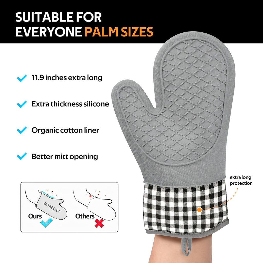 Skiennix Silicone Oven Mitts Set - Heat Resistant 4-Piece Kitchen Bakeware with Pot Holders & Hot Pads