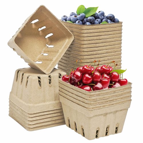 30 Pcs Natural Pulp Fiber Berry Basket Small Vented Berry Picking Basket Small Container Holder for Fruits Vegetable Farmer Market Grocery (30)