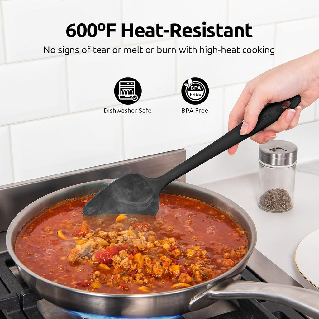 U-Taste Silicone Spatula Set - Heat Resistant Up to 600°F | Durable Black Kitchen Tools