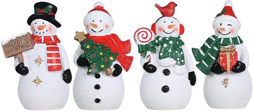 MEETYAMOR Christmas Snowman Ornaments - 4 PCS Rustic Resin Decor for Table & Home | Miniature Collectibles