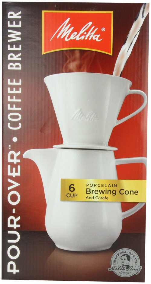 Melitta 36 oz. Pour-Over Coffee Brewer with Porcelain Carafe, White