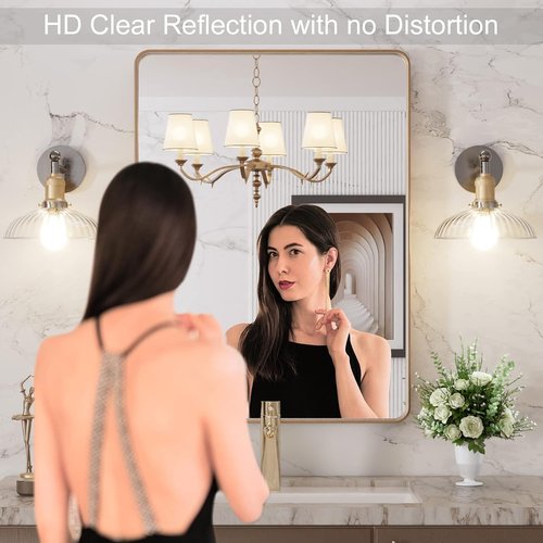 LOAAO Gold Bathroom Mirror - 20”X30” Rounded Rectangle Design | Wall-Mounted, Anti-Rust Finish