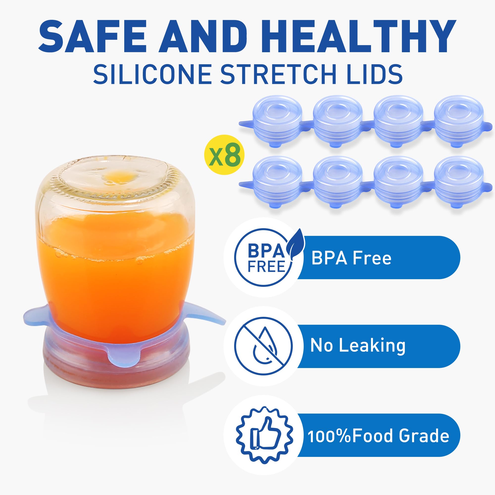 Extra Small Silicone Stretch Lids 2 Inch Reusable Silicone Jar Cover lids to Fit 2 Inch to 2.4 Inch Blue 8 pcs