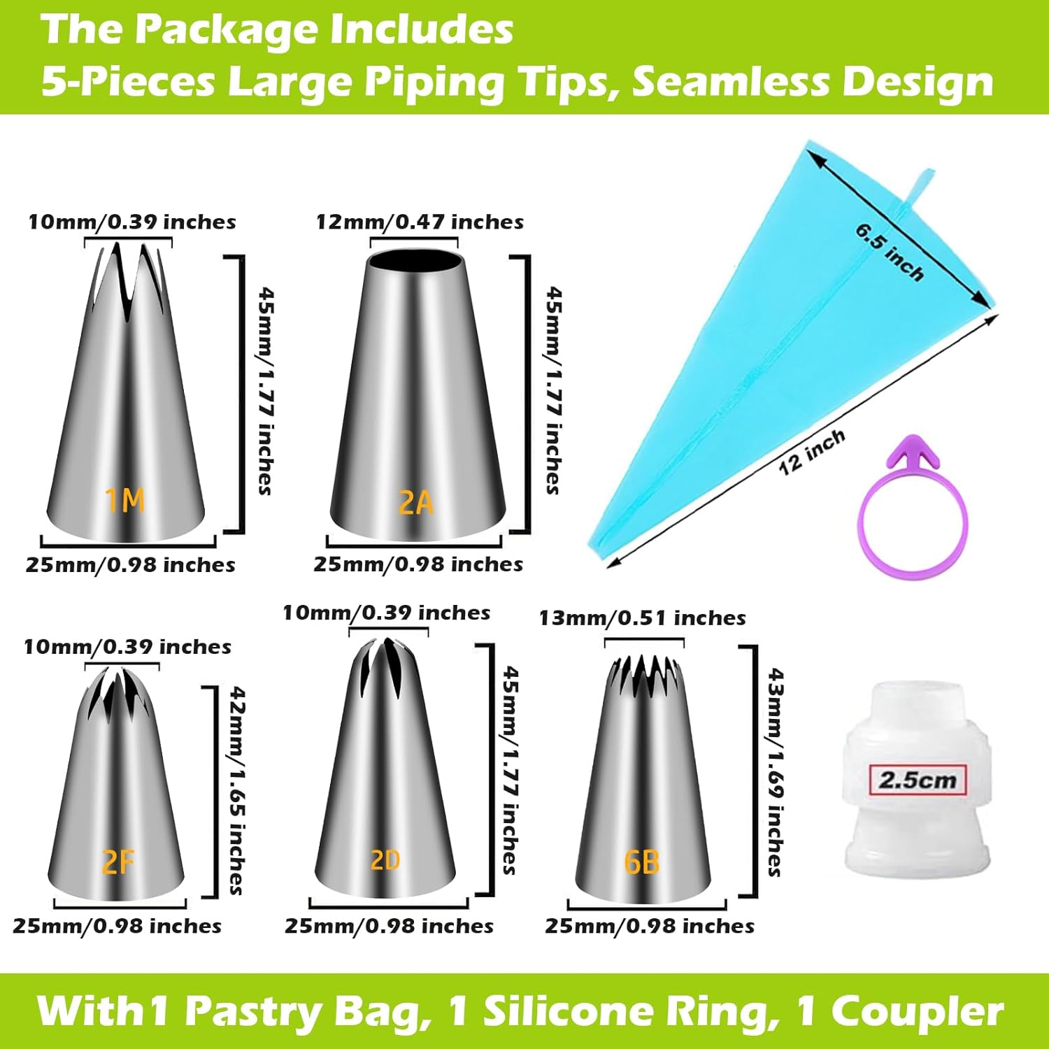 Suuker Large Piping Tips Set - Seamless Stainless Steel Cake Decorating Tips & Bags | Ideal for Cupcakes, Cakes, Cookies