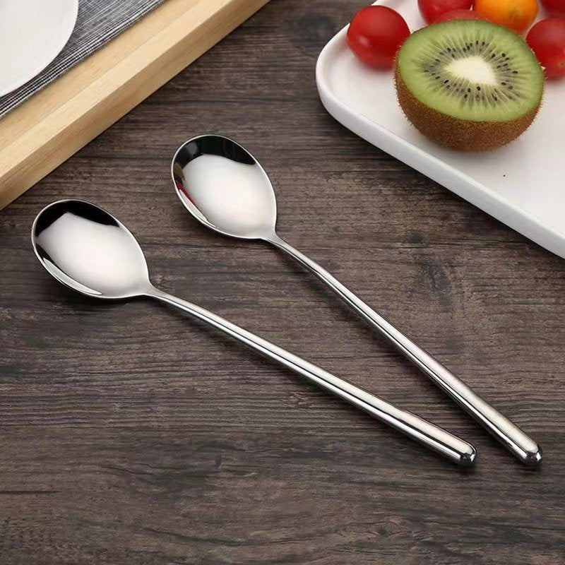 ZDFQly Korean Soup Spoons, 304 Stainless Steel Hollow Round Handle Spoons, 8.7 Inch Long Tablespoon for Coffee, Desserts, Silver, Set of 4