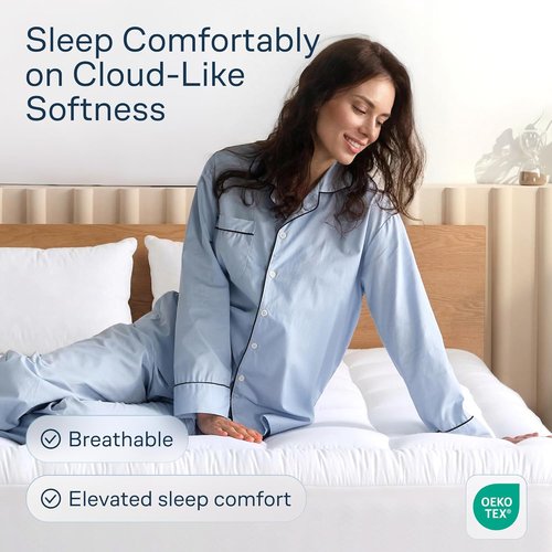 Cloud-Like Full Size Mattress Topper - 100% Cotton Cooling Mattress Pad for Back Support | Breathable White