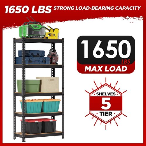 BestOffice Heavy-Duty 5-Tier Storage Shelves - Adjustable MDF Garage Shelving | 11.8" D x 27.6" W x 60" H