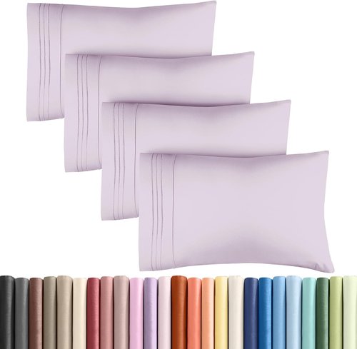 King Pillow Cases by Luxurious Home | Ultra Soft Hotel Quality, Wrinkle-Free & Fade Resistant - Light Lavender, Set of 4