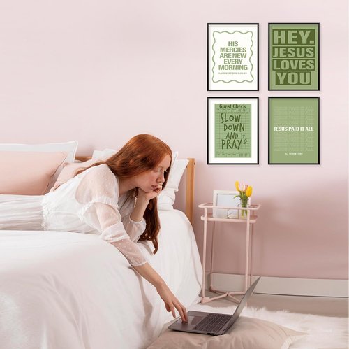 Locomiss Wall Art Decor - Sage Green Christian Jesus Posters for College Dorm Room | Set of 4 (12x16 Unframed)