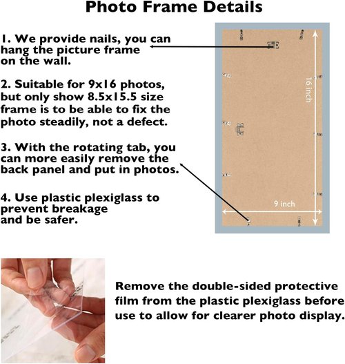 JCJMY 9x16 Picture Frame - Rustic Brown Wall Mount for Horizontal or Vertical Display | Shatter-Resistant Plexiglass