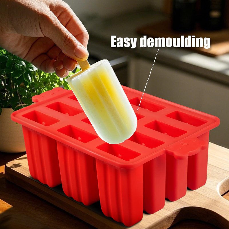 popsicle molds, Silicone ice pop mold Food Grade cakesicles mold for ice cream 50 popsicle sticks 50 popsicle bag (Red, 12 Cavities)