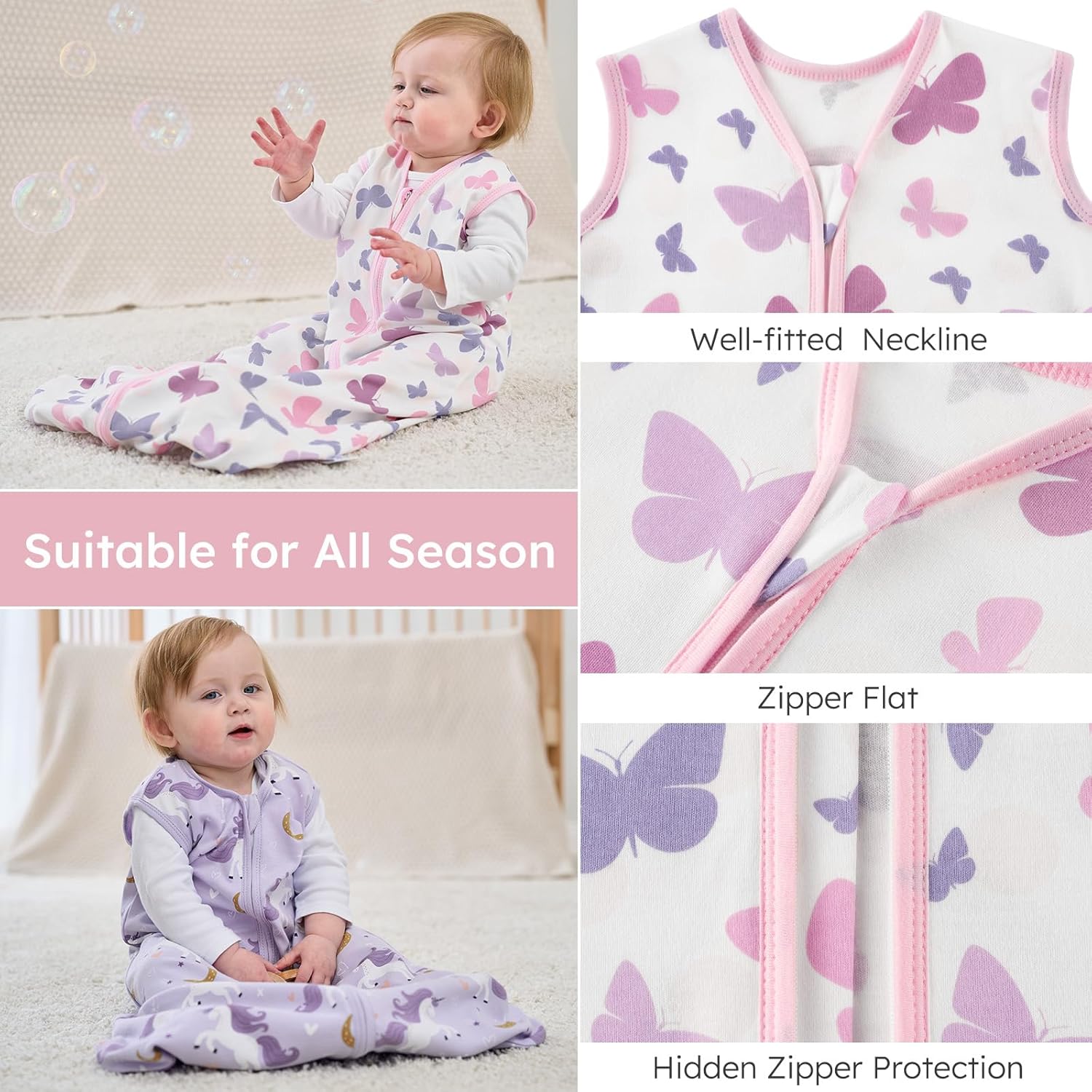 Yoofoss Baby Sleep Sack | 100% Organic Cotton Wearable Blanket for 0-6 Months | 2-Way Zipper, 3 Pack