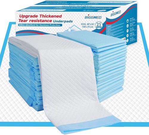 BIGGMED Tear-Resistant Incontinence Bed Pads - Heavy Duty 40'' x 36'' Disposable Underpads (25 Count) | Ultimate Protection for Beds, Sofas, and Chairs