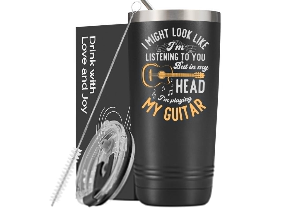 Onebttl Guitar Gifts For Men, Guitarist Music Lover Musical Gift for Musician, 20 oz Stainless Steel Insulated Tumbler with Straw, Lid, in My Head