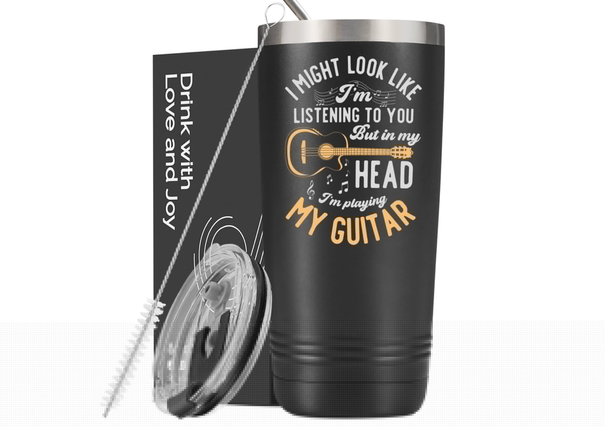 Onebttl Guitar Gifts For Men, Guitarist Music Lover Musical Gift for Musician, 20 oz Stainless Steel Insulated Tumbler with Straw, Lid, in My Head