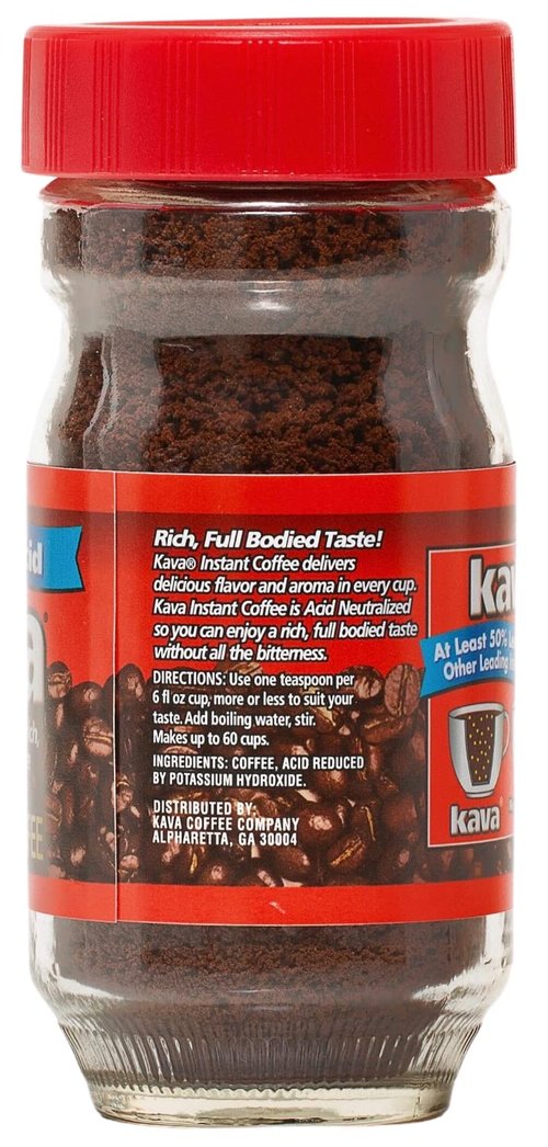 Kava Low Acid Coffee Instant Coffee Kosher Certified Medium Roast Glass Jar, 4 Ounce (Pack of 2)