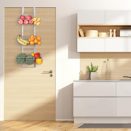 HUIFAHUO Detachable 3-Basket Over The Door Organizer, Heavy Duty Iron Hanging Shelf Door Back Storage Organizer Rack for Kitchen, Bathroom (Grey).
