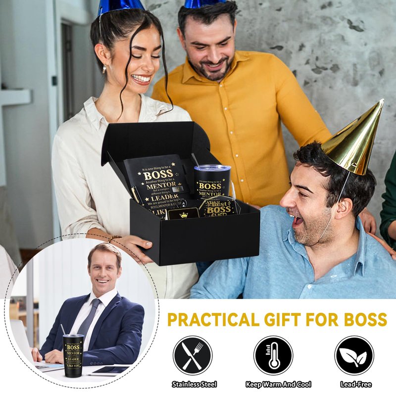 VAIPI Bosses Day Gifts for Men, World's Best Boss Ever Gifts Basket Set for Male, Thank You Appreciation Cool Boss Gift with 20 oz Tumbler Acrylic Trophy Notebook Ballpoint Pen Bottle Opener