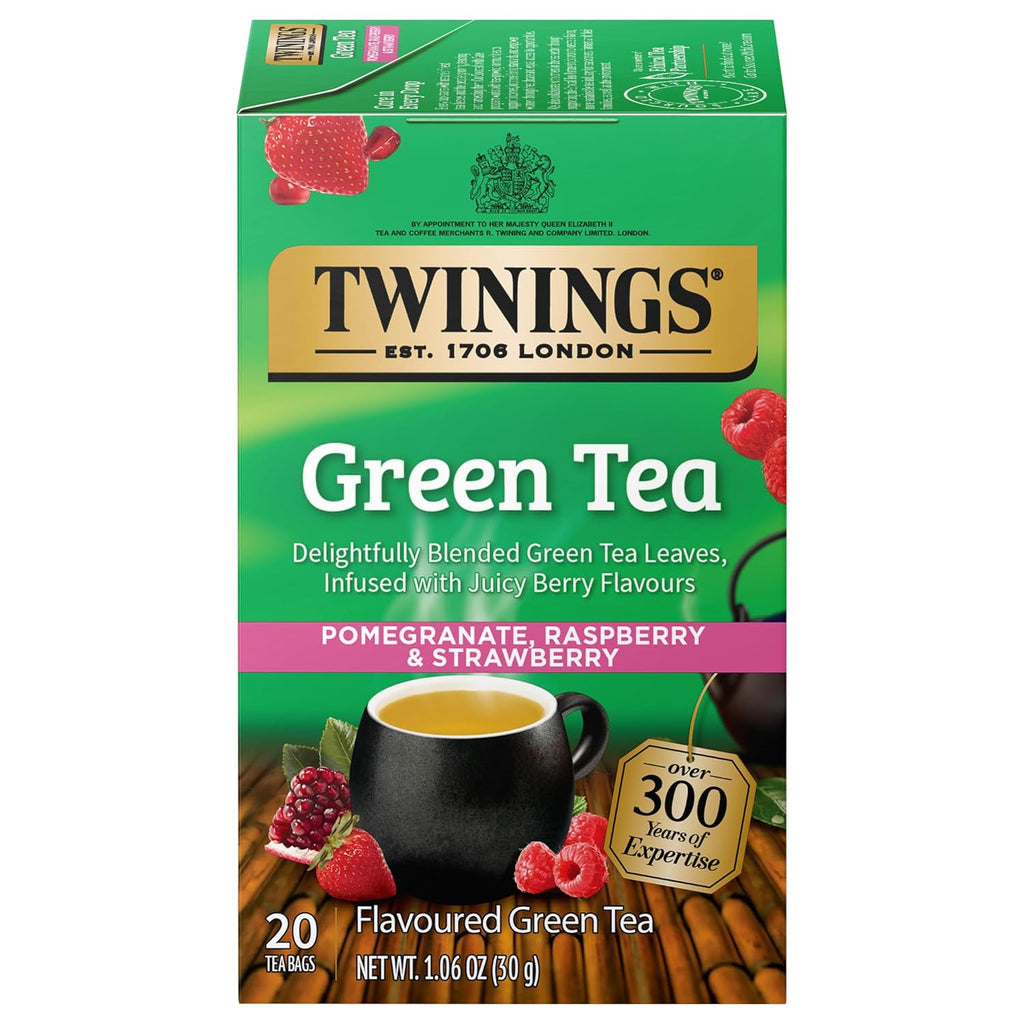 Twinings Green Tea - Pomegranate, Raspberry & Strawberry Flavor - 20 Individually Wrapped Teabags